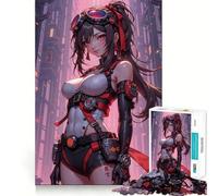 Rompecabezas de 1000 piezas de una chica anime con atuendo rojo y negro para adultos Diversión para entrenar la mente Piezas sin rebabas y de corte limpio Actividad para compartir en familia (38x26cm)