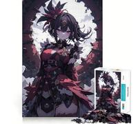 Rompecabezas de 1000 Piezas de una Chica Anime con Atuendo Rojo y Negro para Adultos Juego de Memoria Cerebral Encaje Huecos Actividad Relajante para un Descanso Mental (38x26cm)