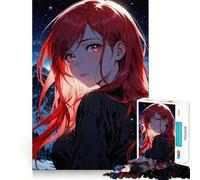Rompecabezas de 1000 Piezas de una Chica Anime con Cabello Rojo,Corte, Divertido,Inteligente,para Jugar,Ideal para cumpleaños (38x26cm)