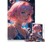Rompecabezas de 1000 Piezas de una Chica Anime con Cabello Rosa para Adolescentes, Ideal para Entrenar la concentración, divertirse en el Tiempo Libre y armar un Lindo Regalo (50x75cm)