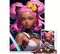 Rompecabezas de 1000 Piezas de una Chica Anime con Cabello Rosa y Katana para Adolescentes, Sharp Recall Serene Escape Uniform Cut Perfect Xmas (50x75cm)