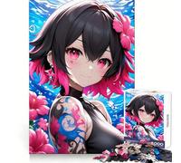 Rompecabezas de 1000 Piezas de una Chica Anime con Cabello Rosa y Tatuaje para Adultos Estimula la Mente, es un pasatiempo Tranquilo y se entrelaza fácilmente (38x26cm)