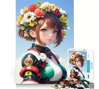 Rompecabezas de 1000 Piezas de una Chica Anime con Corona de Flores para Adolescentes Diversión,tamaño Uniforme,Piezas precisas,Actividad Relajante para Grupos en Interiores (38x26cm)