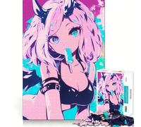 Rompecabezas de 1000 Piezas de una Chica Anime con Cuernos de Diablo para Adolescentes Juego Divertido y fácil de armar Sin Huecos Actividad Nocturna Familiar (38x26cm)