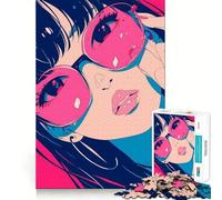Rompecabezas de 1000 Piezas de una Chica Anime con Gafas de Sol Rosas para Adultos Diversión para Entrenar la Mente Piezas sin Rebabas y de Corte Limpio Actividad para Compartir en Familia (50x75cm)