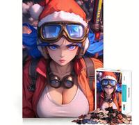 Rompecabezas de 1000 Piezas de una Chica Anime con Gorro de Papá Noel,Juego de concentración Mental,Corte de precisión,Bordes Lisos,Ideal para Rellenar Calcetines navideños (50x75cm)