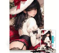 Rompecabezas de 1000 Piezas de una Chica Anime con Gorro de Papá Noel para Adolescentes Juego Divertido con Encaje, Huecos Actividad Nocturna para Toda la Familia (50x75cm)