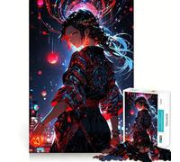 Rompecabezas de 1000 Piezas de una Chica Anime con Kimono Rojo Diversión para Entrenar la Mente Encaja Perfectamente sin Huecos Actividad para Compartir con Seres Queridos (50x75cm)