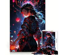 Rompecabezas de 1000 Piezas de una Chica Anime con Kimono Rojo para Adultos Pensamiento estratégico, Relajante y Divertido Ajuste preciso (50x75cm)