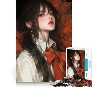 Rompecabezas de 1000 Piezas de una Chica Anime con Lazo Rojo Diversión con articulaciones Finas,Juego Que estimula la Mente,Tiempo de Juego Tranquilo, Ocio 38x52cm
