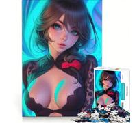 Rompecabezas de 1000 Piezas de una Chica Anime con Luces Azules, decoración de Pared, un Reto para completar, Que fomenta el Amor Entre Parejas 50x75cm