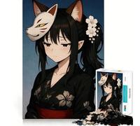 Rompecabezas de 1000 Piezas de una Chica Anime con máscara de Zorro para Adolescentes Juego para estimular la Mente Montaje Firme y Seguro Actividad Divertida para Toda la Familia (38x26cm)