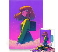 Rompecabezas de 1000 Piezas de una Chica Anime con Mochila en un Campo,Juego de concentración Mental,Corte de precisión,Bordes Suaves,Ideal para Rellenar Calcetines navideños (38x52cm)