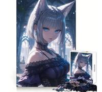 Rompecabezas de 1000 Piezas de una Chica Anime con Orejas de Gato para Adultos Pensamiento estratégico, Relajante y Divertido Ajuste preciso (38x52cm)