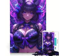 Rompecabezas de 1000 Piezas de una Chica Anime con Orejas de Zorro y Cabello Morado para Adultos Juguete cognitivo para Fortalecer los Lazos afectivos Ideal para armar Regalo de Papá Noel (50x75cm)