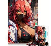 Rompecabezas de 1000 piezas de una chica anime con orejas de zorro y máscara Juguete para desarrollar la capacidad cognitiva Superficie lisa y sin rebabas Actividad relajante para grupos en interiores