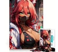 Rompecabezas de 1000 Piezas de una Chica Anime con Orejas de Zorro y máscara para Adolescentes Diversión,conexión Limpia y sin interrupciones Actividad grupal Relajante para Interiores (38x52cm)