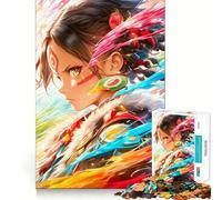 Rompecabezas de 1000 Piezas de una Chica Anime con Rayas Coloridas para Adolescentes Diversión para estimular la Mente Manualidad de Corte de Alta precisión Actividad Relajante para desconectar