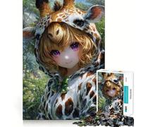 Rompecabezas de 1000 Piezas de una Chica Anime con Sudadera de Jirafa,Juego de concentración Mental,Corte de precisión,Bordes Lisos,Ideal para Rellenar Calcetines navideños (38x26cm)