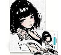 Rompecabezas de 1000 Piezas de una Chica Anime con Tatuajes fumando para Adolescentes Juguete de lógica Mental Diseño Tranquilo y Firme Artículo de Santa Claus (38x52cm)