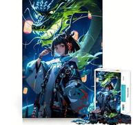 Rompecabezas de 1000 Piezas de una Chica Anime con un dragón para Adultos Divertido Juego de Memoria con componentes Resistentes y de Corte Limpio aliviar el estrés (38x52cm)
