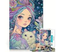 Rompecabezas de 1000 Piezas de una Chica Anime con un Gato y Flores Juguete para desarrollar la Capacidad cognitiva Superficie Lisa y sin Rebabas Actividad Relajante para Grupos en Interiores