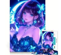 Rompecabezas de 1000 Piezas de una Chica Anime con un Gato y Mariposas para Adultos Juego de Habilidad Mental Corte láser para un Ajuste Actividad gratificante para días lluviosos (38x52cm)