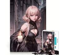 Rompecabezas de 1000 Piezas de una Chica Anime con una Vela en un callejón,Juego de concentración Mental,Corte de precisión,Bordes Lisos,Ideal para Rellenar Calcetines navideños (38x26cm)