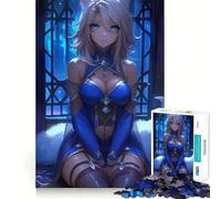 Rompecabezas de 1000 Piezas de una Chica Anime con Vestido Azul para Adultos Diversión para Entrenar la Mente Piezas sin Rebabas y de Corte Limpio Actividad para Compartir en Familia (38x26cm)
