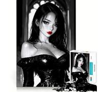 Rompecabezas de 1000 Piezas de una Chica Anime con Vestido Negro para Adolescentes Juego Divertido y fácil de Usar Sin Huecos Actividad Nocturna para Toda la Familia (38x26cm)