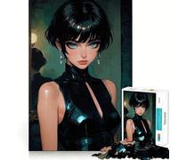 Rompecabezas de 1000 Piezas de una Chica Anime con Vestido Negro para Adultos Diversión para Entrenar la Mente Piezas sin Rebabas y de Corte Limpio Actividad para Compartir en Familia (38x52cm)