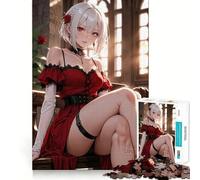 Rompecabezas de 1000 Piezas de una Chica Anime con Vestido Rojo para Adolescentes Entrenamiento de Memoria Diversión,conexión Limpia y sin interrupciones Actividad grupal Relajante para Interiores