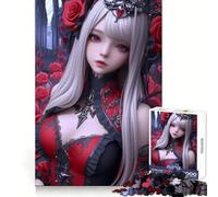 Rompecabezas de 1000 Piezas de una Chica Anime con Vestido Rojo para Adolescentes Pensamiento estratégico Escape Sereno Diseño Limpio y reflexivo Navidad (38x26cm)