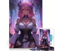 Rompecabezas de 1000 Piezas de una Chica Anime de Pelo Rosa con alas para Adolescentes Juguete de lógica para Jugar en Grupo Corte de precisión Regalo Original (38x52cm)