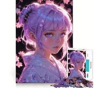 Rompecabezas de 1000 Piezas de una Chica Anime de Primavera con Cabello Morado para Adolescentes Juguete para ejercitar la Mente, diseño Relajante y Divertido para armar 50x75cm