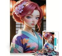 Rompecabezas de 1000 Piezas de una Chica Anime en Kimono con faroles para Adultos Juego Divertido y fácil de armar Ensamblaje Seguro y Familiar Actividad Nocturna (38x26cm)