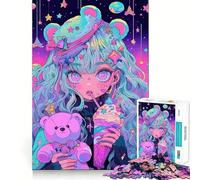 Rompecabezas de 1000 Piezas de una Chica Anime en Tonos Pastel con un Osito de Peluche para Adolescentes Juguete Inteligente y Divertido Arte Coleccionable de Corte nítido (50x75cm)