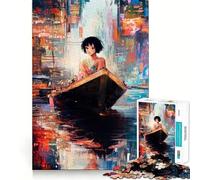 Rompecabezas de 1000 Piezas de una Chica Anime en un Barco para Adultos Diversión para Entrenar la Mente Piezas sin Rebabas y de Corte Limpio Actividad para Compartir en Familia (38x26cm)