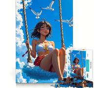 Rompecabezas de 1000 Piezas de una Chica Anime en un Columpio para Adolescentes Juego para estimular la Mente Montaje Firme y Seguro Actividad Divertida para Toda la Familia (38x52cm)