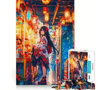 Rompecabezas de 1000 Piezas de una Chica Anime en una Calle Japonesa para Adolescentes Juego para estimular la Mente Montaje Firme y Seguro Actividad Divertida para Toda la Familia (38x52cm)