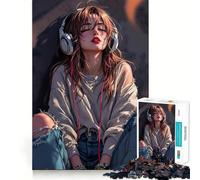 Rompecabezas de 1000 Piezas de una Chica Anime Escuchando música para Adolescentes Actividad Divertida para estimular la Mente,de Alta precisión,para Recortar y Relajarse (38x52cm)
