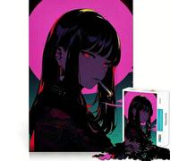 Rompecabezas de 1000 Piezas de una Chica Anime fumando con una Luna Rosa para Adolescentes Juego Divertido y fácil de Usar Sin Huecos Actividad Nocturna Familiar (38x52cm)