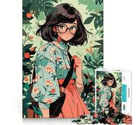 Rompecabezas de 1000 Piezas de una Chica Anime Nerd en la Jungla para Adultos Juego Inteligente, Montaje sin estrés, Sorpresa cálida (38x26cm)