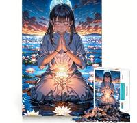 Rompecabezas de 1000 Piezas de una Chica Anime Rezando Junto al Agua Juego de Memoria Divertido para Adultos Componentes Resistentes y de Corte Limpio aliviar el estrés (38x26cm)