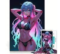 Rompecabezas de 1000 Piezas de una Chica Anime Sexy en Bikini con temática neón para Adolescentes Juguete de lógica Clara, fácil de Usar, Ocio y como Regalo de cumpleaños 38x52cm