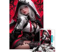 Rompecabezas de 1000 Piezas de una Chica Anime Vestida de Rojo y Negro Un Reto para completar Un Juego Educativo Imposible para Mayores de 14 años Juego de Rompecabezas Incluido (50x75cm)