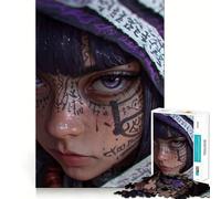 Rompecabezas de 1000 Piezas de una Chica de Ojos morados con Tatuajes para Adultos Mejora la Memoria Ideal para el Ocio Corte Firme Fiestas (38x52cm)