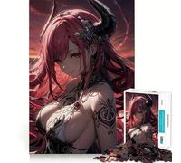 Rompecabezas de 1000 Piezas de una Chica Demonio de Anime con Cuernos Juguete Creativo con Cierre Seguro,sin Piezas Sueltas Actividad para Compartir en Familia (38x26cm)