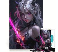 Rompecabezas de 1000 Piezas de una Chica Demonio neón Rosa para Adolescentes Juguete de lógica Mental Juego de Escape Relajante Arte de Bordes Finos Coleccionable (38x26cm)