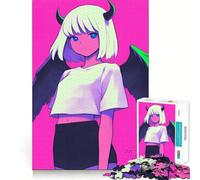 Rompecabezas de 1000 Piezas de una Chica Diablo de Anime con alas,Juego de concentración Mental,Corte de precisión,Bordes Lisos,Ideal para Rellenar Calcetines navideños (50x75cm)